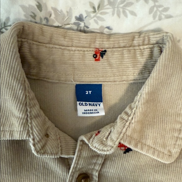 Old Navy Tan Kids Corduroy Shirt with Red Cars - Picture 2 of 5